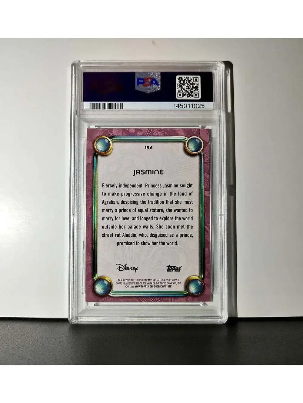 Jasmine 2025 Topps Disney Cartoon Princess #156 Card Aladdin PSA 9